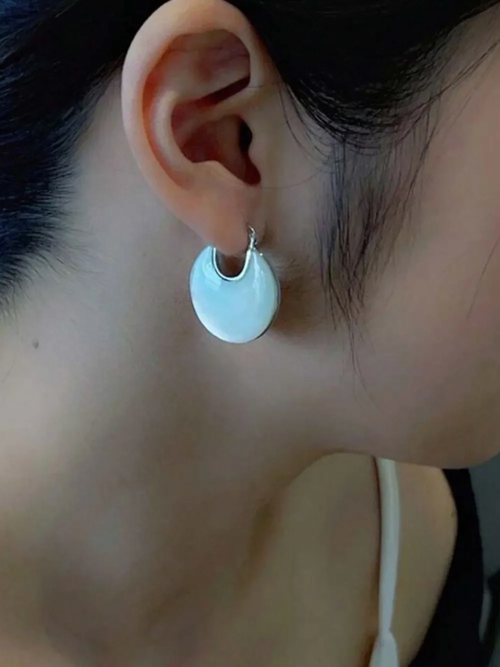White Hoop Earrings with Gold Trim R746